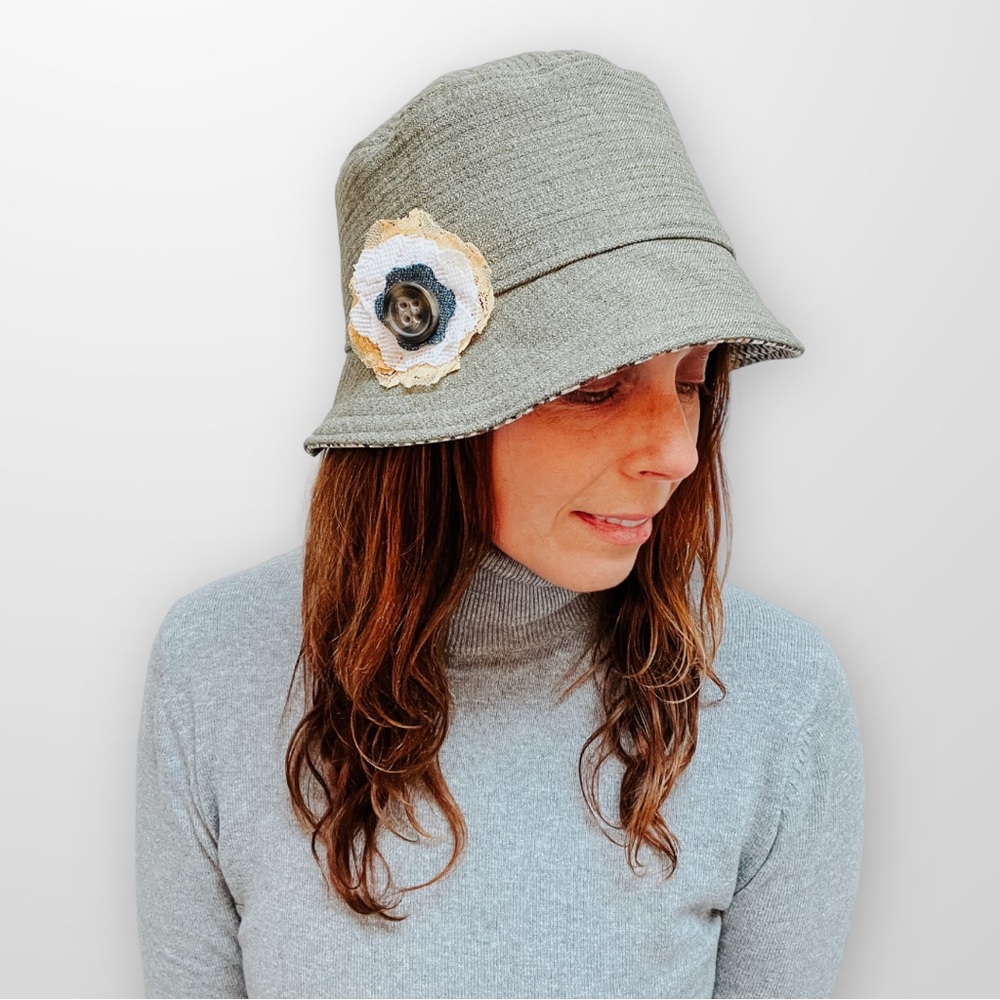 ♻️ Upcycle Summer Bucket Hats Spring Hat Reversible Womens Small Eco-Friedly